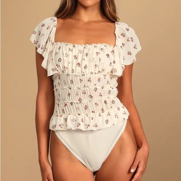 FREE PEOPLE  Juliet Printed Bodysuit cream - Ivory Combo size S - Picture 4 of 11